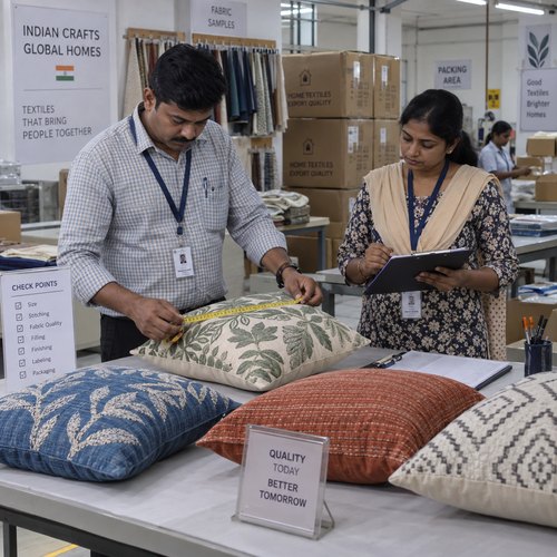 Indian inspector measuring cushion dimensions